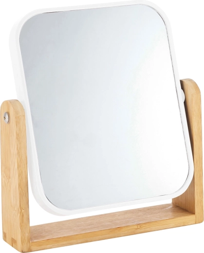 Rechteckiger Tischspiegel mit Bambusfuß, weiß, 18 × 4,5 × 21 cm