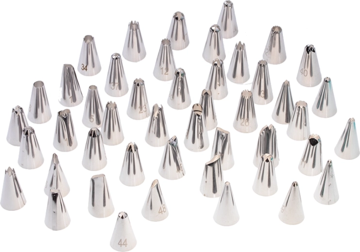 Široká sada nerezových trysek