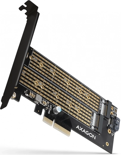 Adattatore PCIe x4 interno per 2× M.2 – NVMe M‑key + SATA B‑key, staffa full e low profile