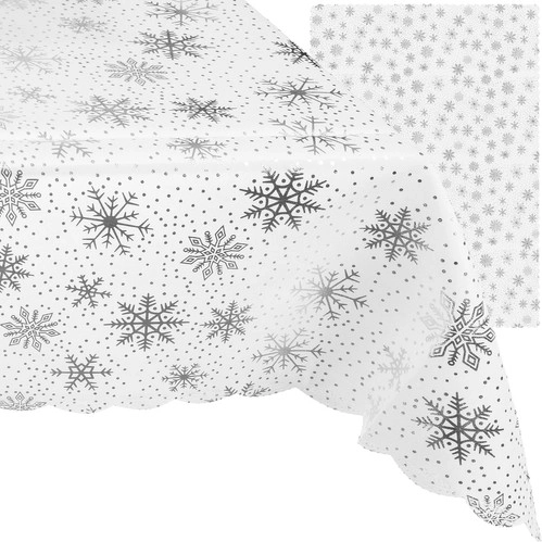 Tovaglia natalizia bianca con fiocchi di neve 180 x 140 cm