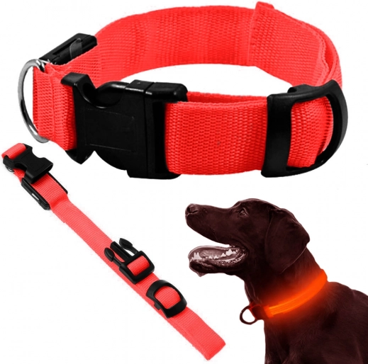 collare luminoso LED per cani e gatti, regolabile 36–59 cm, rosso