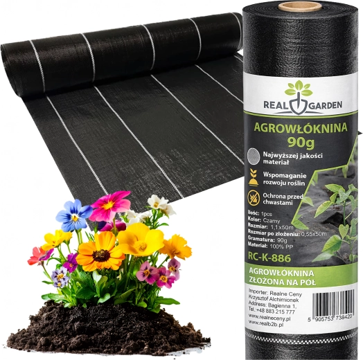 Agrotextil gegen Unkraut 90 g/m², 1,1 × 50 m, schwarz, UV-stabilisiert