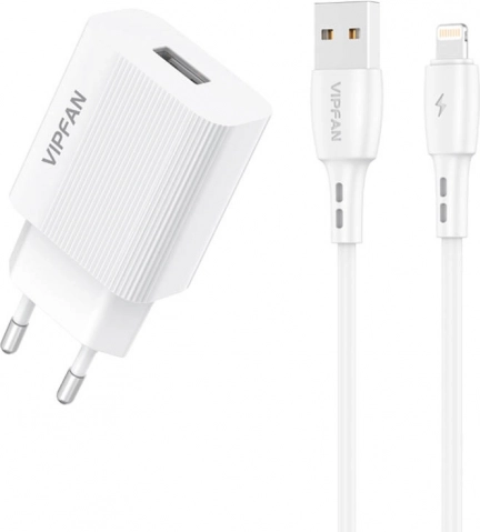 Network Charger Vipfan 1x USB 2.4A and Lightning Cable White