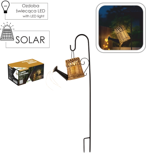 Solar garden lamp watering can made of rattan, 33 LED, warm white, 110 cm