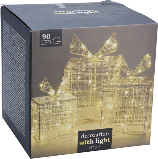 Regali di Natale luminosi 90 LED, set 3 pz, per esterno e interno