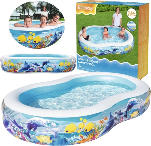 Piscina familiare gonfiabile con motivo oceano BESTWAY Fish 'n Friends 262 × 157 × 46 cm