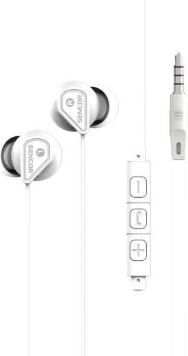 Sencor White In-Ear Headphones with Microphone and Volume Control