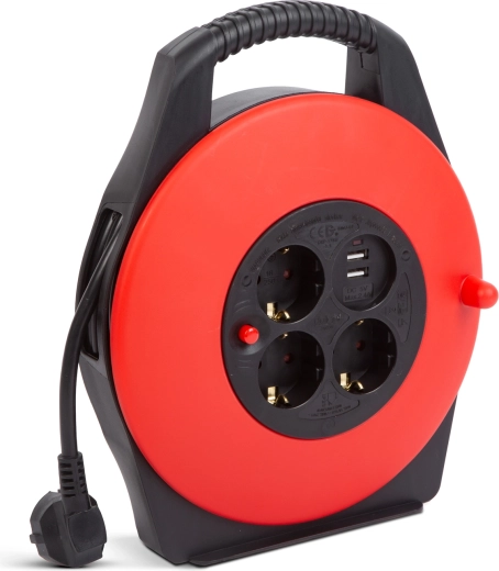 Avvolgicavo con supporto in plastica, 3 prese e 2 porte USB, 10 m