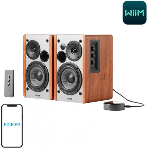 Diffusori Edifier R1280T con WiiM Mini in colore marrone