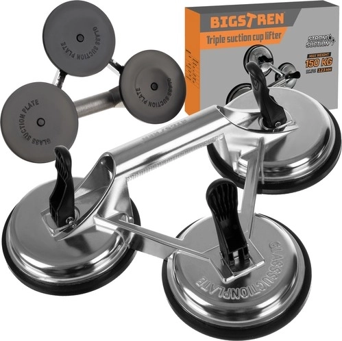 Aluminiowa potrójna przyssawka do szkła BIGSTREN 120 mm, 150 kg