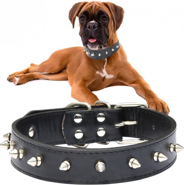 Collare per cani regolabile in ecopelle con borchie, misura L