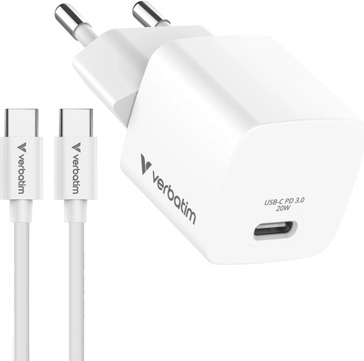 Verbatim mini GaN charger 20 W with 1 m USB-C cable