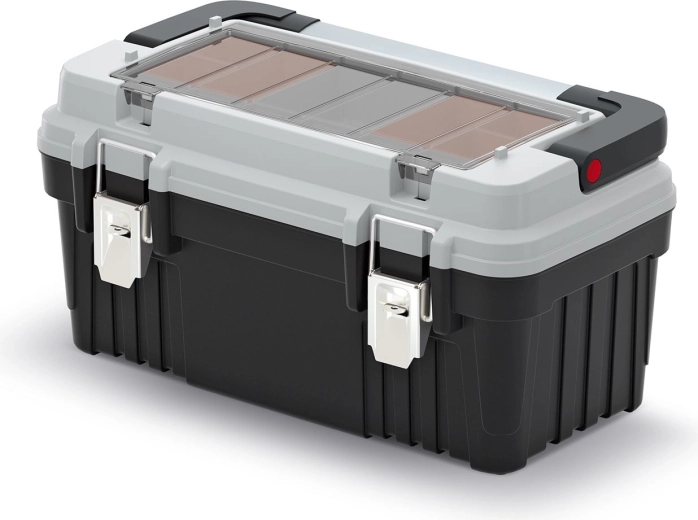 Cassetta per attrezzi OPTIMA con maniglia e chiusure in metallo, grigia, 470 × 256 × 238 mm