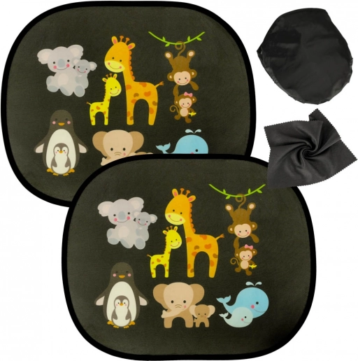 Static car window sunshade with animals, set of 2