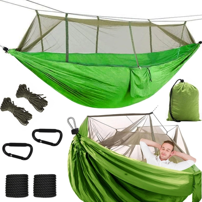 Amaca da trekking con zanzariera 250 × 140 cm, verde