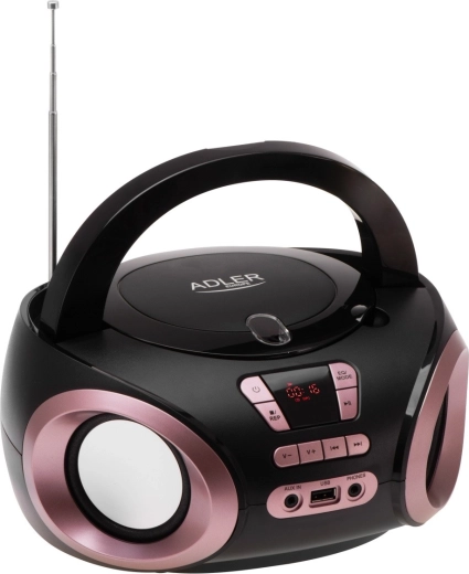 Boombox portatile con cd/mp3 e radio fm adler ad 1181, nero-rame