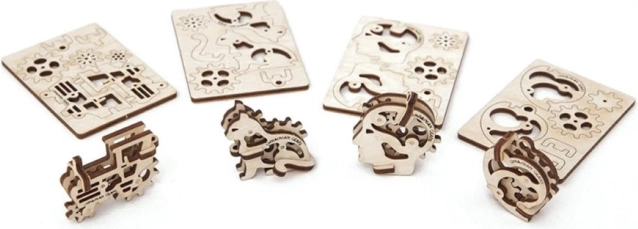 Ugears puzzle 3D meccanici in legno – 4 ciondoli meccanici Simboli di carattere