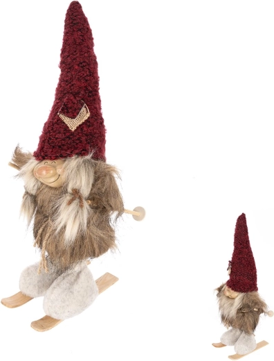 Décoration lutin sur skis en polyester et bois 37 cm (2 variantes)