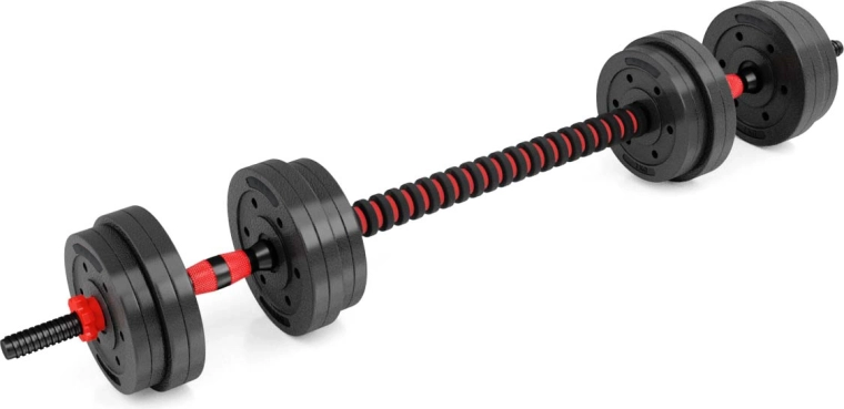 One set, three options: dumbbells and barbell
