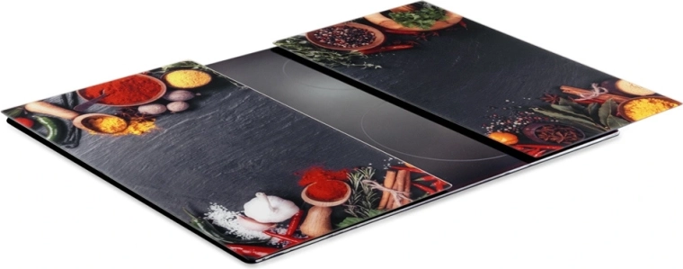 Vilde üveg vágódeszkák és főzőlapvédő fűszer mintával 60 × 52 cm, 2 db