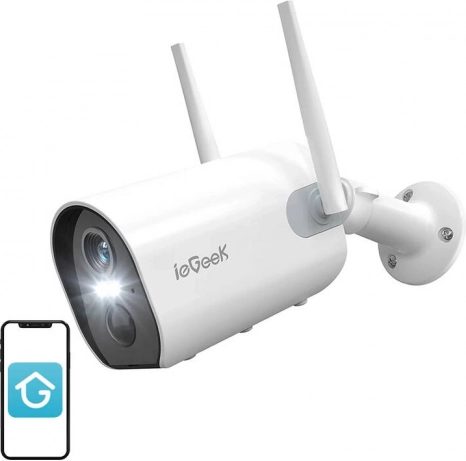 Telecamera Wi‑Fi esterna wireless ieGeek ZS‑GX2S bianca 2K, batteria 5200 mAh