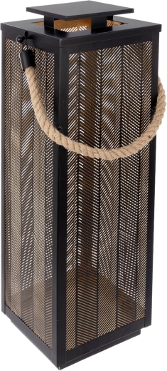 Lanterne décorative en métal noir et or avec corde en jute 67 cm