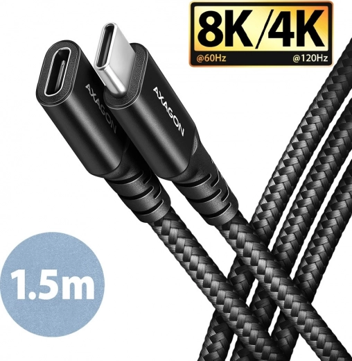 Axagon USB‑C extension cable Gen2 1.5 m, 20 Gbps, PD 240 W, braided, black