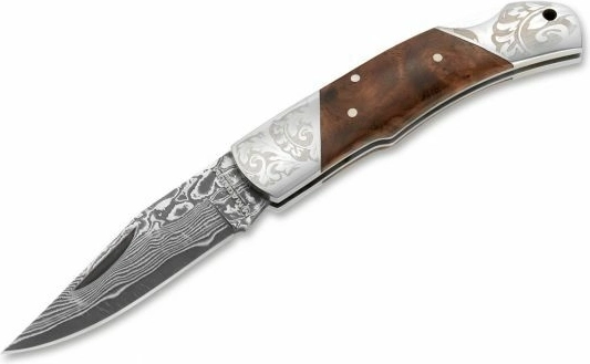 Magnum Damascus Duke zakmes van damaststaal met handgreep van wortelhout