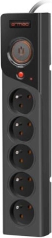 ARMAC Z5 Surge-Protected Power Strip, 5 Outlets, 3 m, Black