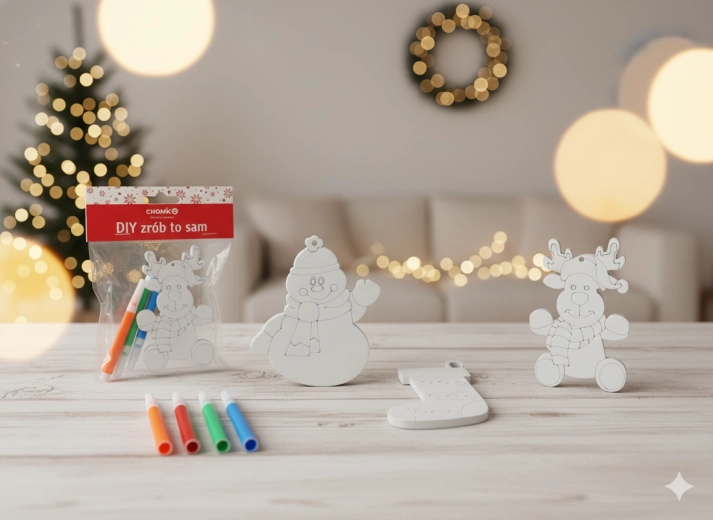 Set de 3 décorations de Noël à colorier avec 4 feutres – bonhomme de neige, renne et chaussette