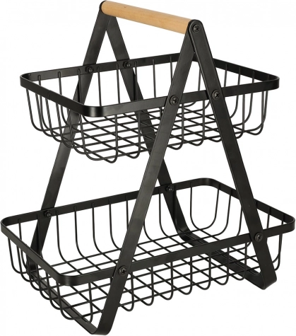 Two-tier fruit basket metal wood