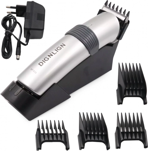 Cordless hair and beard trimmer with charging base