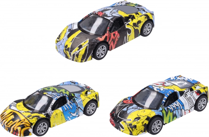 Metal car with graffiti 9 cm with pull-back