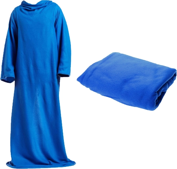 XXL Blue Fleece Blanket with Sleeves