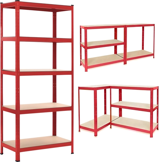 Scaffale metallico per garage 180 × 90 × 40 cm, rosso, portata 875 kg