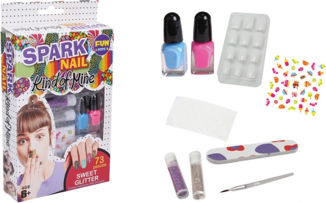 Nail Set with Glitter and Candy Motifs