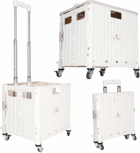 Carrello portaspesa pieghevole LUARO con coperchio, 4 ruote, bianco
