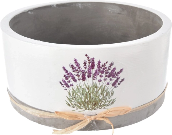 White concrete flowerpot with lavender motif 17 × 17 × 17 cm