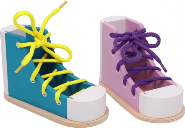 Small Foot game set Tie Your Shoelace – wooden shoes, 2 pcs