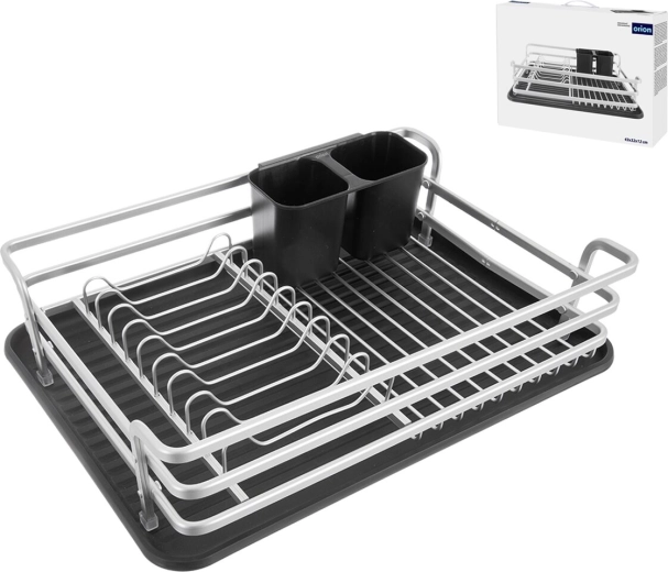 Égouttoir à vaisselle deluxe avec cadre en aluminium et plateau d’égouttage 43 × 32 × 12 cm