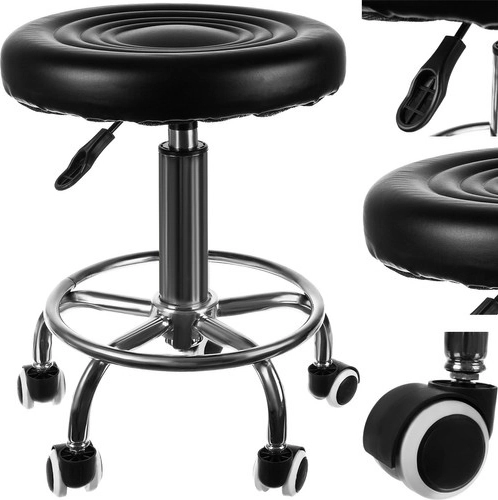 Swivel hairdressing stool on casters with adjustable height