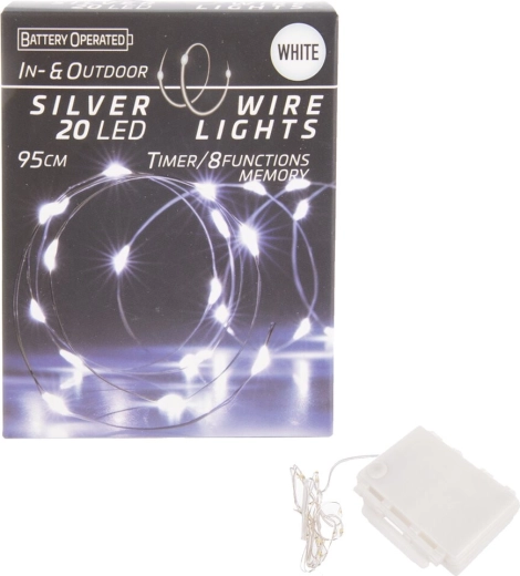 LED-lichtsnoer op draad met timer 20 LED wit