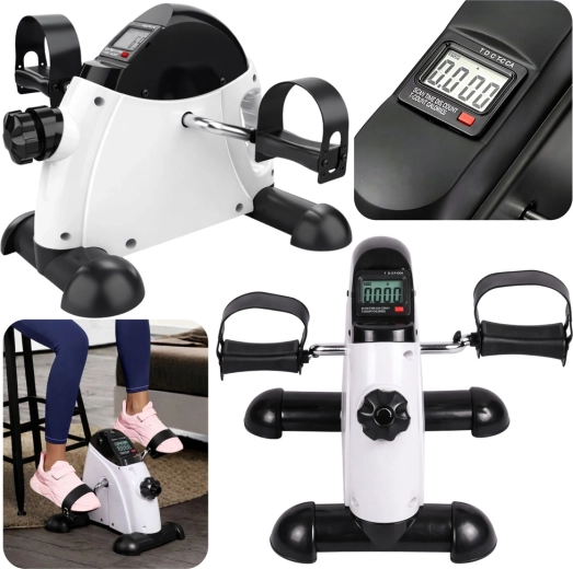 Mini exercise bike for under-desk use with LCD display for arms and legs