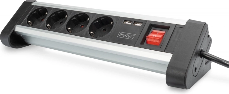 Office Power Strip 45° with 4 Sockets, 2x USB (5V/2A), Rotatable 290°