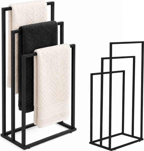 ModernHome portasciugamani in metallo freestanding con 3 bracci, nero