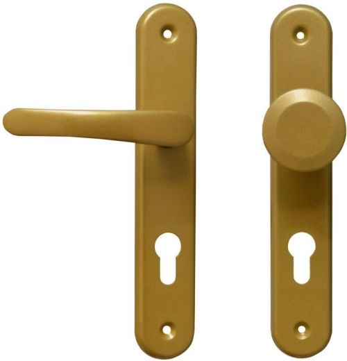 Türbeschlag MICHAELA Klinke + feste Knauf, gold, für Zylinder 72 mm