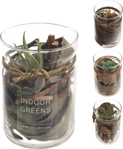 Decorative artificial succulent in glass 10 × 14 cm (mix of 4 variants)