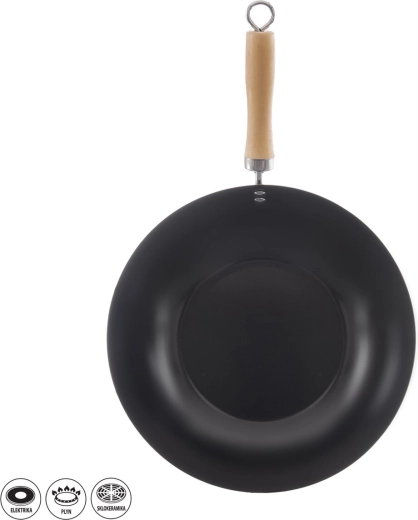 Poêle wok 30 cm avec manche en bois