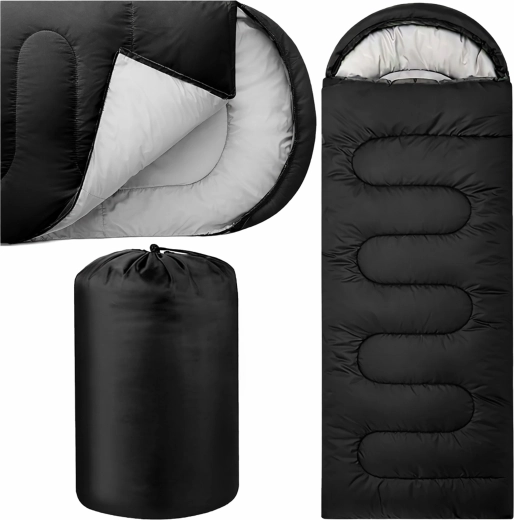 Turistsovepose mumie 2-i-1 210 × 75 cm med hætte, sort