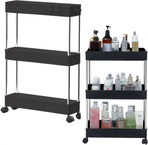 Mobile bookshelf with 3 shelves on wheels – black